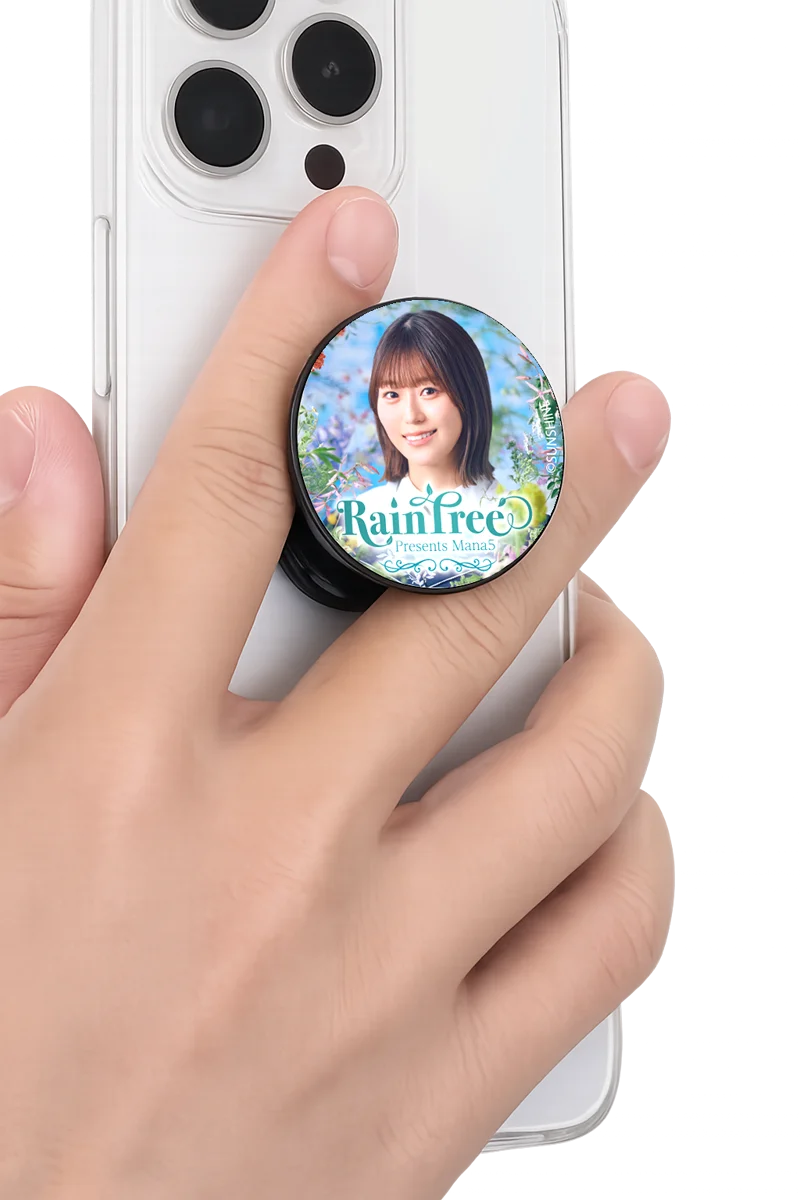 スマホグリップ装着イメージ（スマートフォンに取り付けた様子）